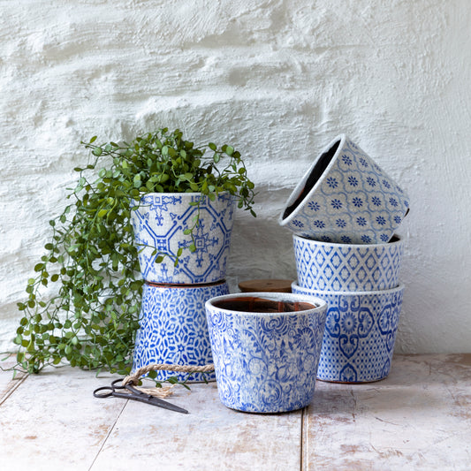 Old Style Dutch Pots - Blue Patterned