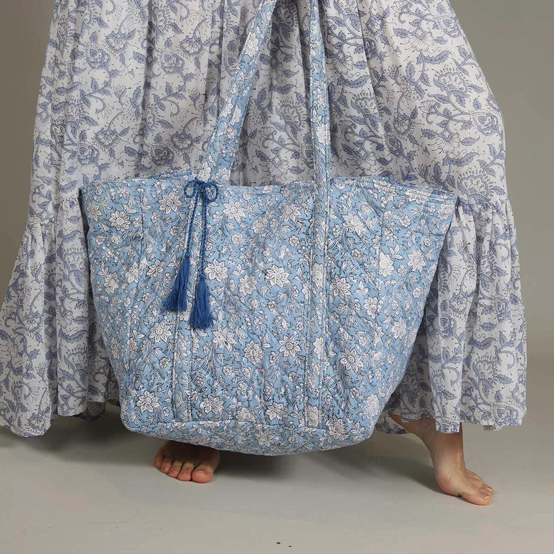 Cotton Quilted Carry Bag - Blue