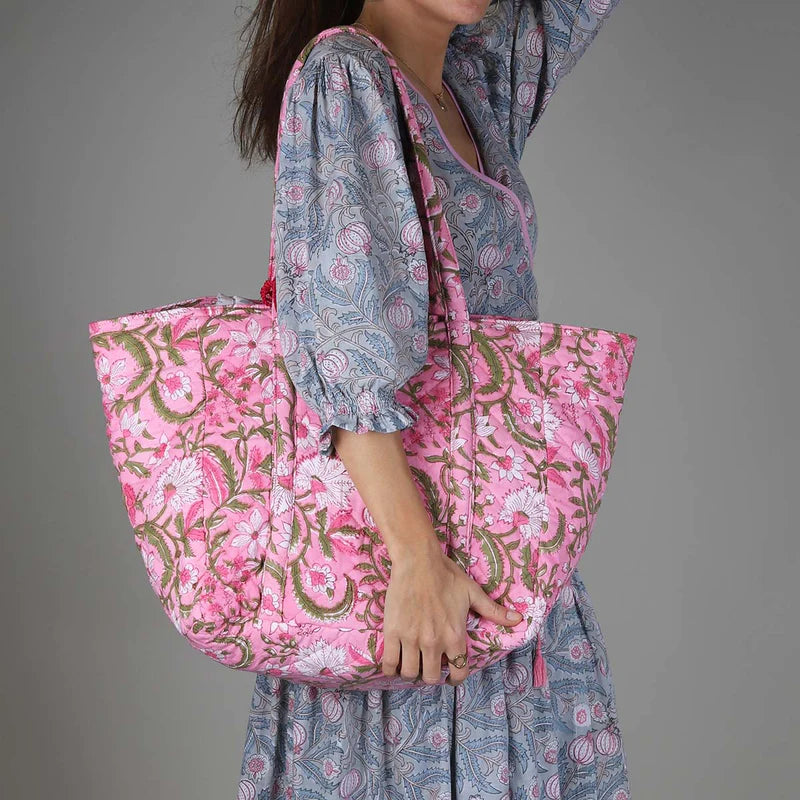 Cotton Quilted Carry Bag - Pink