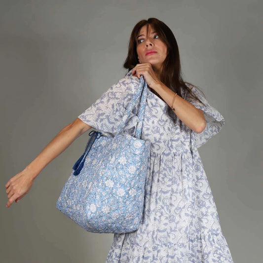 Cotton Quilted Carry Bag - Blue