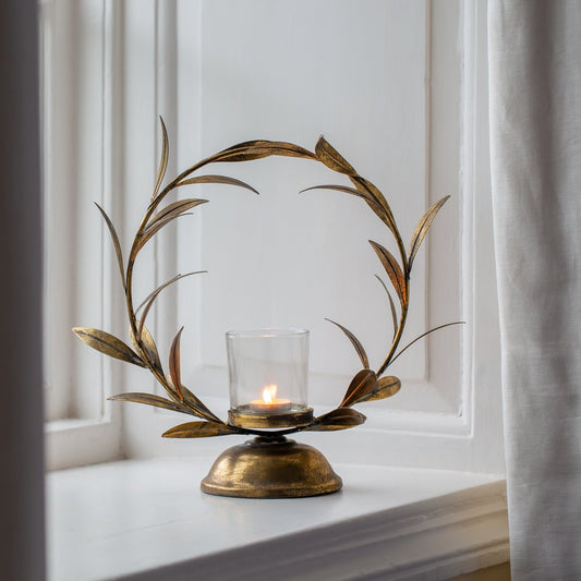 Golden Laurel Leaf Candle Holder