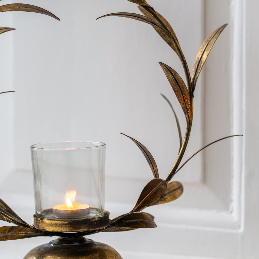 Golden Laurel Leaf Candle Holder