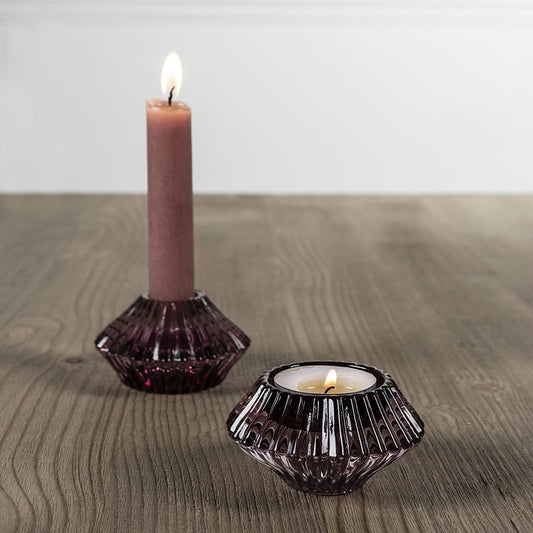 Duo Glass Candle Holder in Amethyst